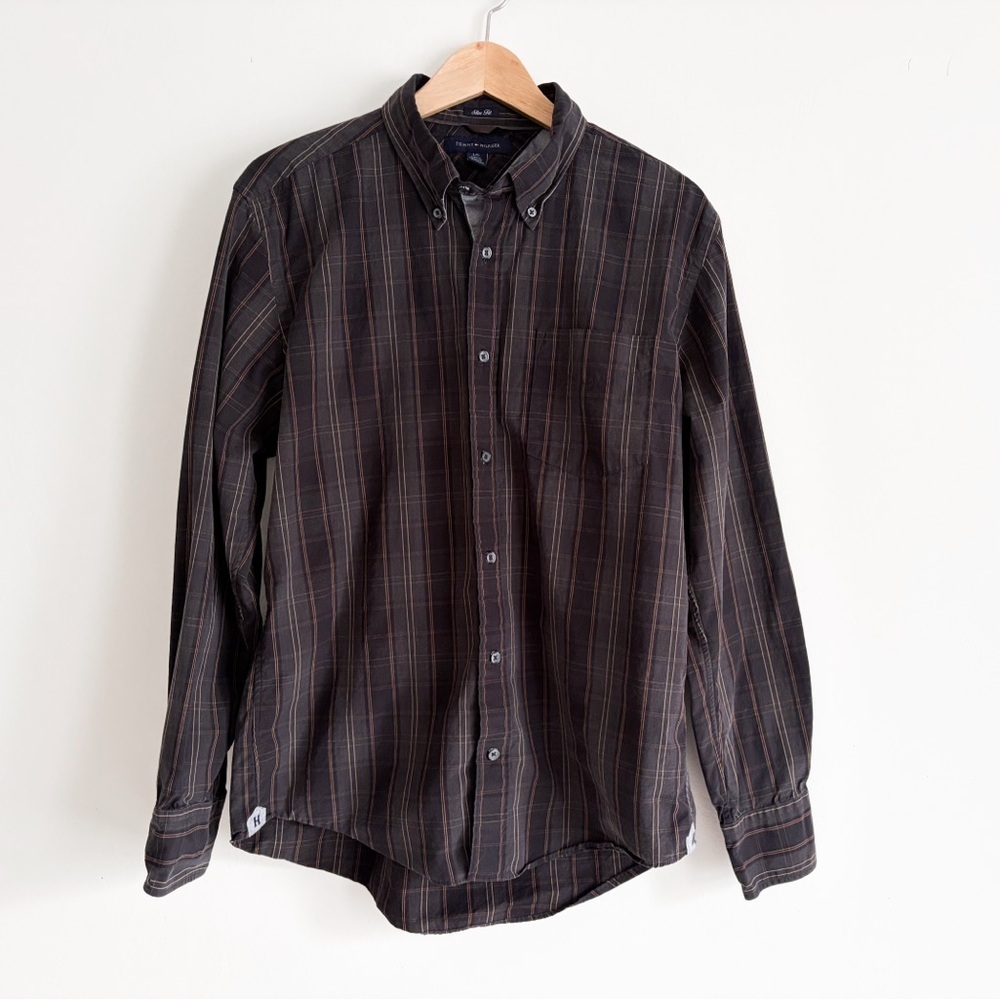 Tommy Hilfiger Men’s Slim Fit Plaid Button Down - Large, 100% cotton